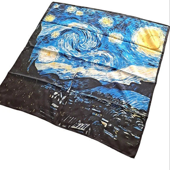 💖 2/$30 Square Satin abstract art oil painting blue Hair neck or purse Scarf - Picture 5 of 14